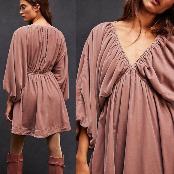 New Free People Portia Velvet Mini Dress Pink - Picture 2 of 6